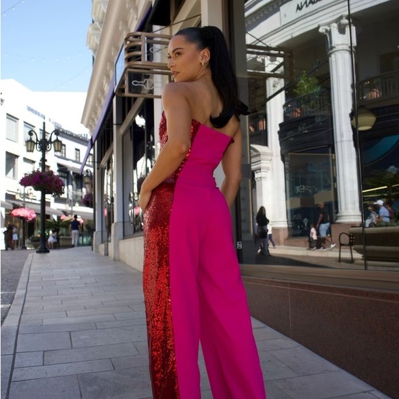 Ruby & Pearl Hot Pink & Red sequin Jumpsuit - Picture 2 of 2